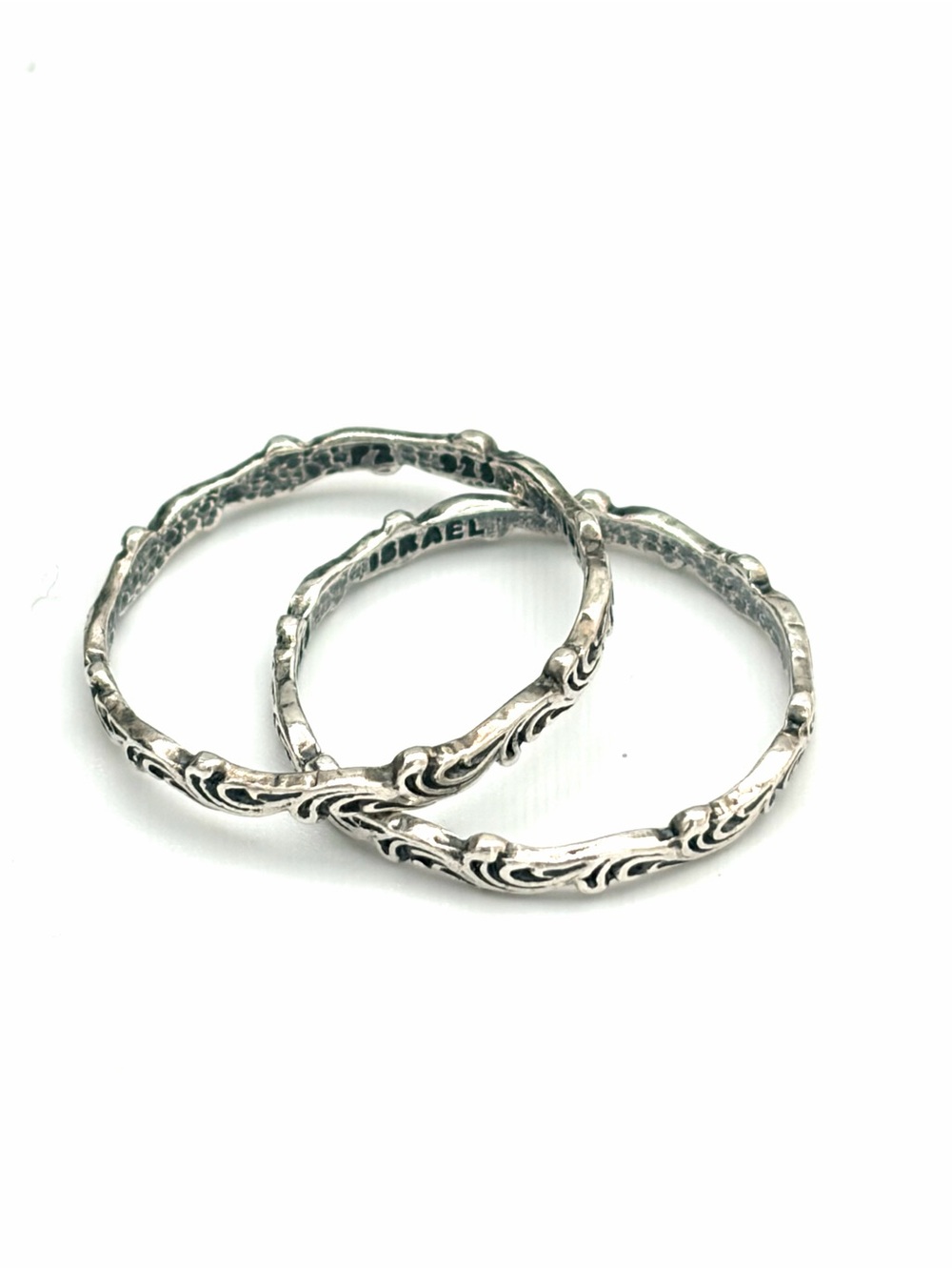 Textured Wave Stackable Ring Set- Sterling Silver, Artisan Designer Size 8.75